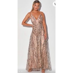 Luminous Night Taupe Glitter Sequin Maxi Dress
